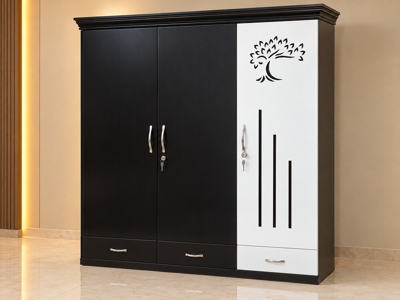 3-Door Modular Wardrobe with Central Mirror