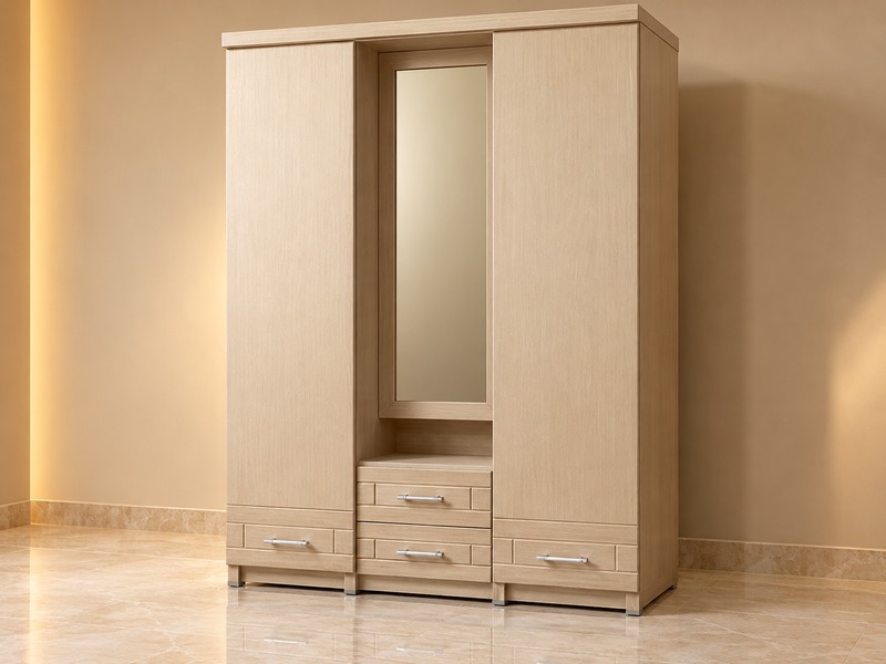 Classic Wooden 4-Door Family Wardrobe